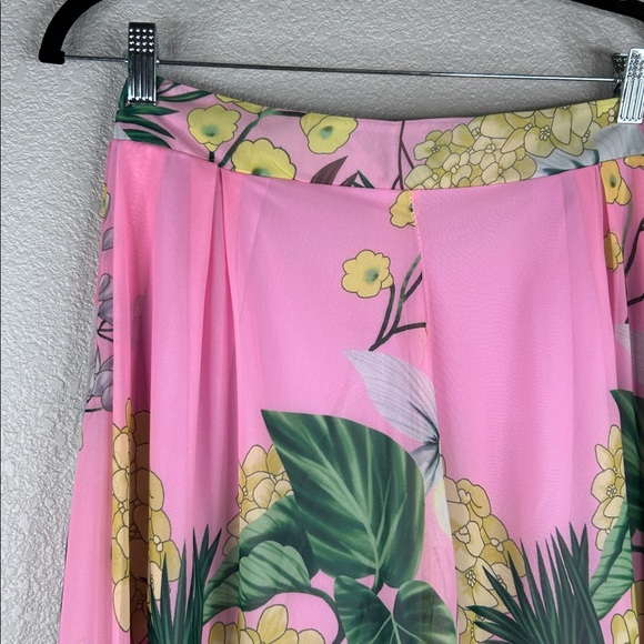 Pink & Yellow Floral Tropical Summer Spring Flowy Vacation Maxi Skirt Skirt L - Picture 2 of 6